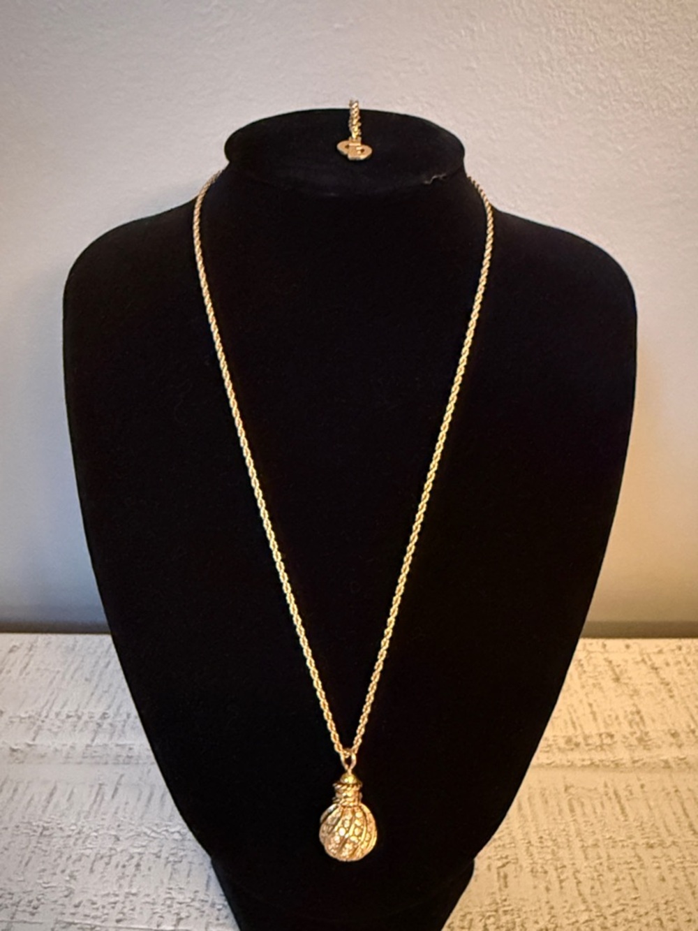 Dior Gold Rope Chain Necklace with Textured Pendant